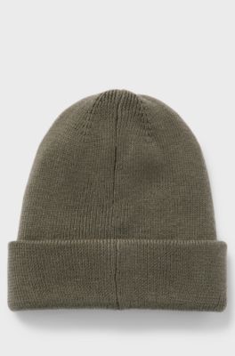Kids' knitted beanie hat with rubber-print logo, Dark Green