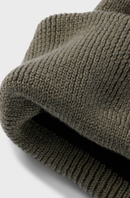 Kids' knitted beanie hat with rubber-print logo, Dark Green