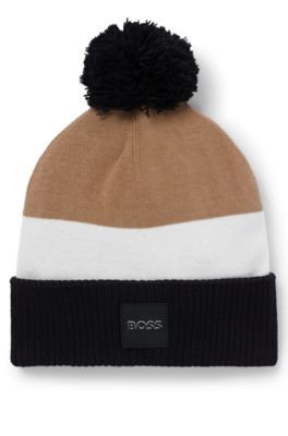 Kids' beanie hat in knitted cotton with pompom, Brown