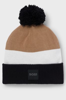 Kids' beanie hat in knitted cotton with pompom, Brown