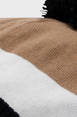 Kids' beanie hat in knitted cotton with pompom, Brown