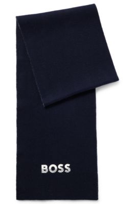 Kids' two-tone scarf with contrast logo, Dark Blue