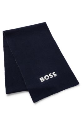 Kids' two-tone scarf with contrast logo, Dark Blue
