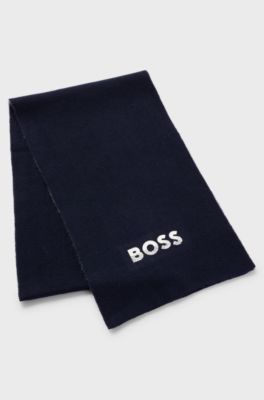 Kids' two-tone scarf with contrast logo, Dark Blue
