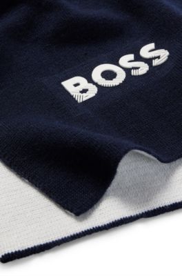 Kids' two-tone scarf with contrast logo, Dark Blue