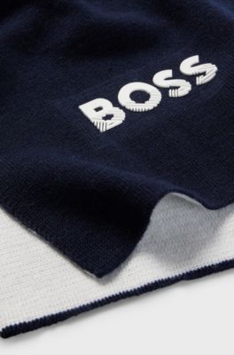 Kids' two-tone scarf with contrast logo, Dark Blue