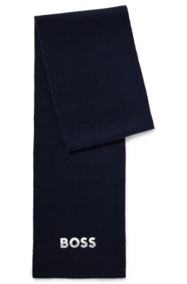 Kids' two-tone scarf with contrast logo, Dark Blue