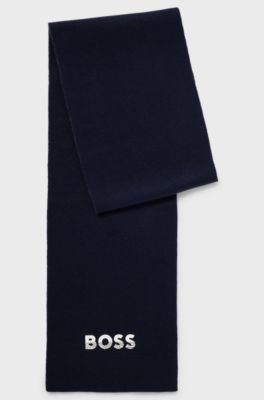 Kids' two-tone scarf with contrast logo, Dark Blue