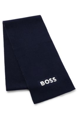 Kids' two-tone scarf with contrast logo, Dark Blue