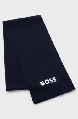 Kids' two-tone scarf with contrast logo, Dark Blue