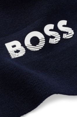 Kids' two-tone scarf with contrast logo, Dark Blue