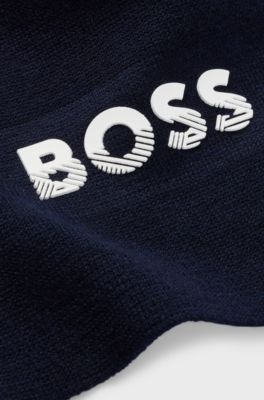 Kids' two-tone scarf with contrast logo, Dark Blue