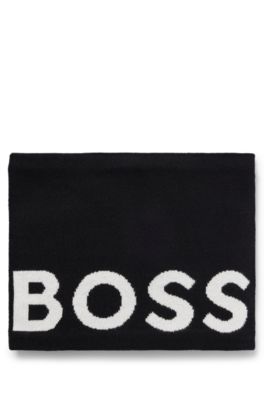 Kids' snood in knitted cotton with contrast logo, Black