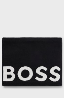 Kids' snood in knitted cotton with contrast logo, Black