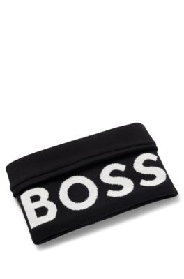 Kids' snood in knitted cotton with contrast logo, Black