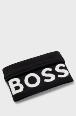 Kids' snood in knitted cotton with contrast logo, Black