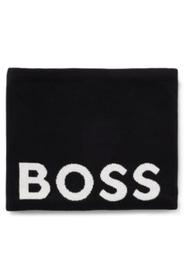 Kids' snood in knitted cotton with contrast logo, Black