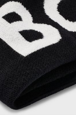 Scaldacollo per bambini in cotone lavorato a maglia con logo a contrasto, Nero