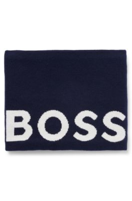 Kids' snood in knitted cotton with contrast logo, Dark Blue