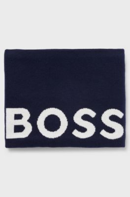 Kids' snood in knitted cotton with contrast logo, Dark Blue
