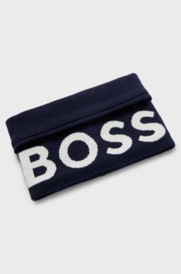 Kids' snood in knitted cotton with contrast logo, Dark Blue