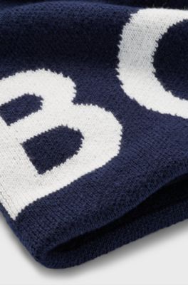 Scaldacollo per bambini in cotone lavorato a maglia con logo a contrasto, Blu scuro