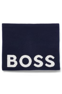 Kids' snood in knitted cotton with contrast logo, Dark Blue