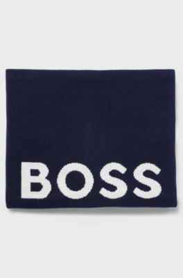 Kids' snood in knitted cotton with contrast logo, Dark Blue