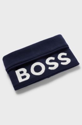 Scaldacollo per bambini in cotone lavorato a maglia con logo a contrasto, Blu scuro