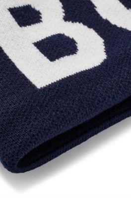 Kids' snood in knitted cotton with contrast logo, Dark Blue