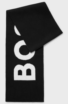 Kids' knitted-cotton scarf with large logo, Black