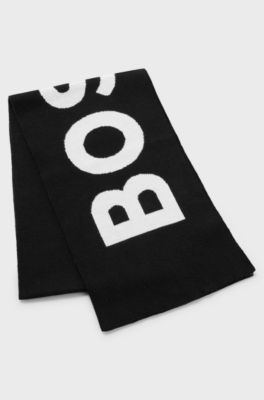Kids' knitted-cotton scarf with large logo, Black
