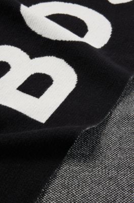 キッズ コットンニットマフラー ラージロゴ, ブラック