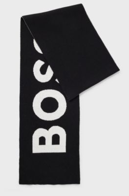 Kids' knitted-cotton scarf with large logo, Black