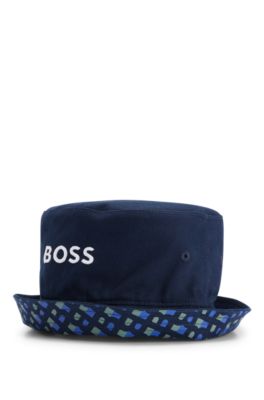 Kids' reversible bucket hat in cotton twill with logos, Dark Blue