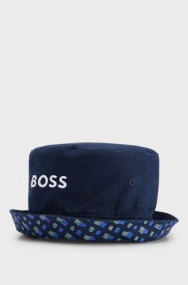 Kids' reversible bucket hat in cotton twill with logos, Dark Blue