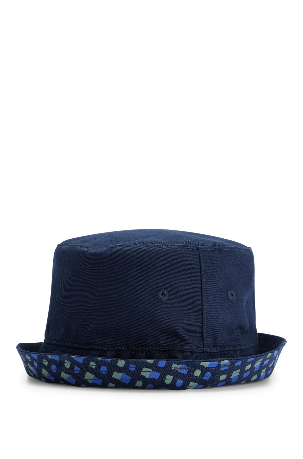Kids' reversible bucket hat in cotton twill with logos, Dark Blue