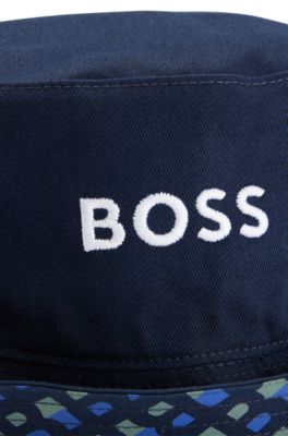 Kids' reversible bucket hat in cotton twill with logos, Dark Blue