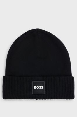 Kids' double-layer beanie hat with logo badge, Black