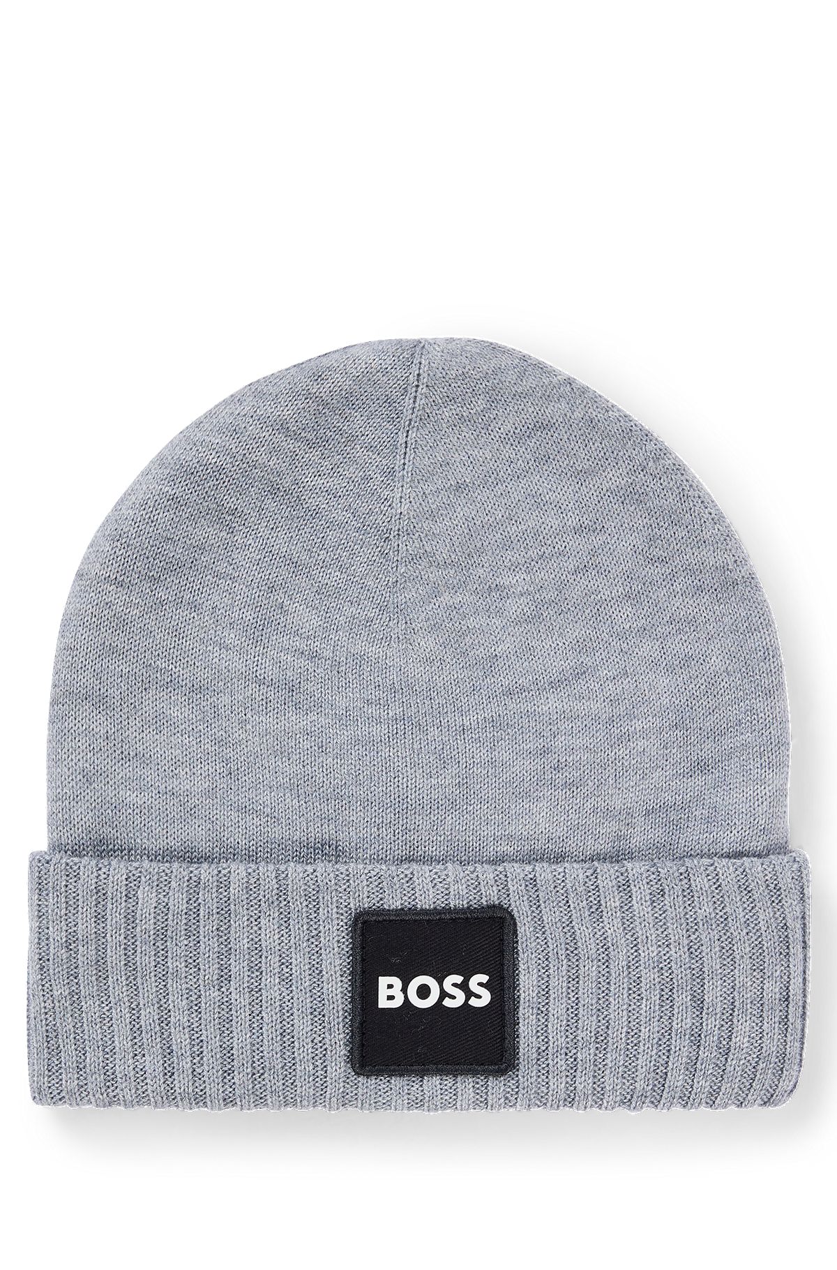 Kids' double-layer beanie hat with logo badge, Light Grey