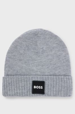 Kids' double-layer beanie hat with logo badge, Light Grey