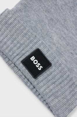 Kids' double-layer beanie hat with logo badge, Light Grey