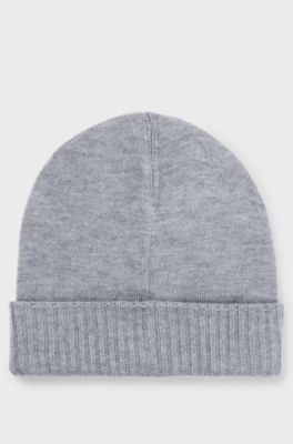 Kids' double-layer beanie hat with logo badge, Light Grey