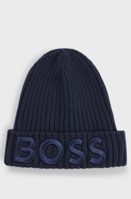 Kids' beanie hat in cotton with 3D embroidered logo, Dark Blue