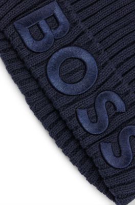 Kids' beanie hat in cotton with 3D embroidered logo, Dark Blue
