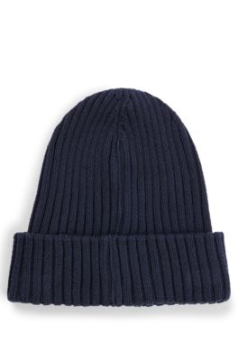 Kids' beanie hat in cotton with 3D embroidered logo, Dark Blue