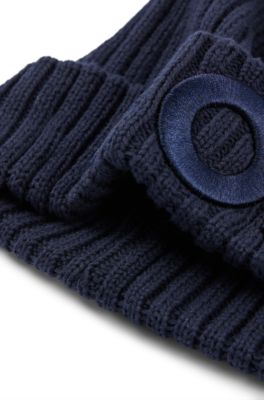 Kids' beanie hat in cotton with 3D embroidered logo, Dark Blue