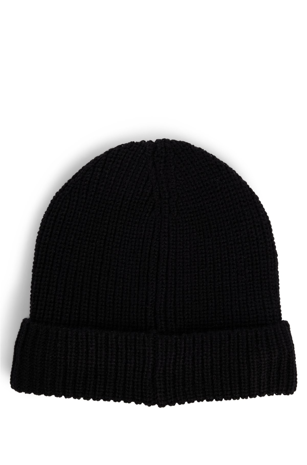 Kids' beanie hat with pompom and jacquard-woven logo, Black
