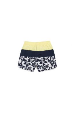 gold hibiscus print swim shorts