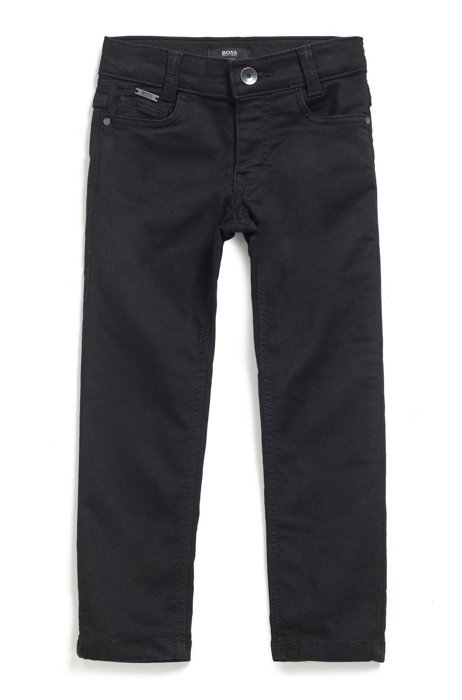 Schwarze Slim-Fit Kids-Jeans aus Stretch-Denim, Gemustert